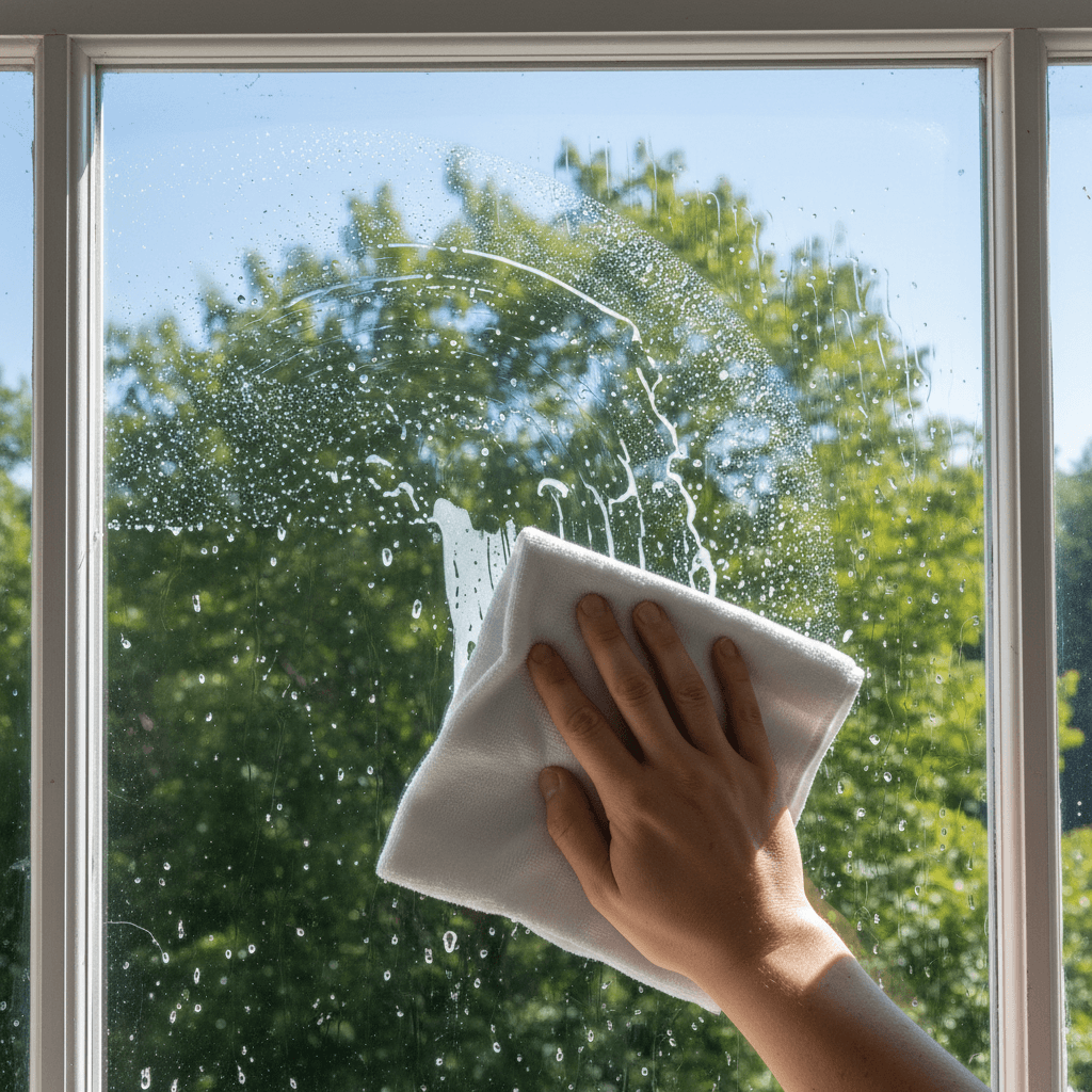 Window cleaning with clear reflections