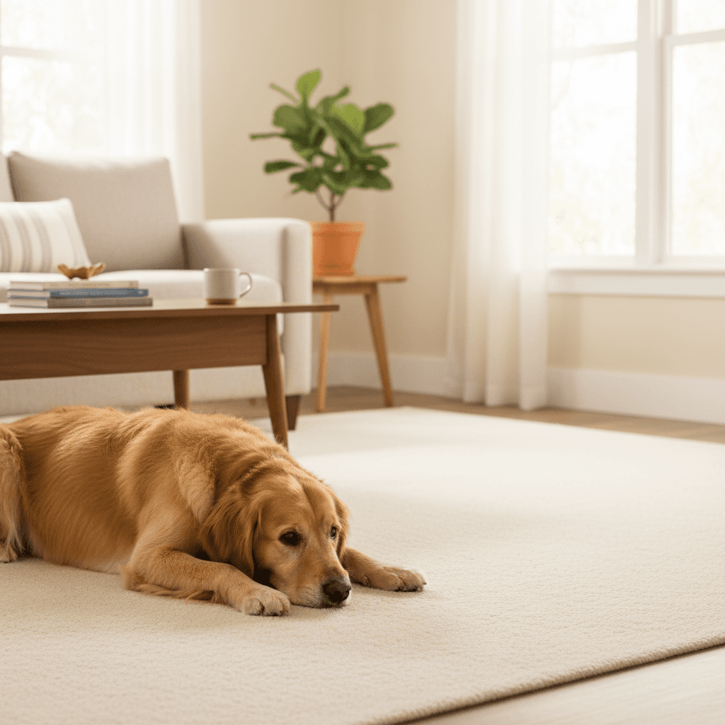 Pet resting on freshly cleaned carpet
